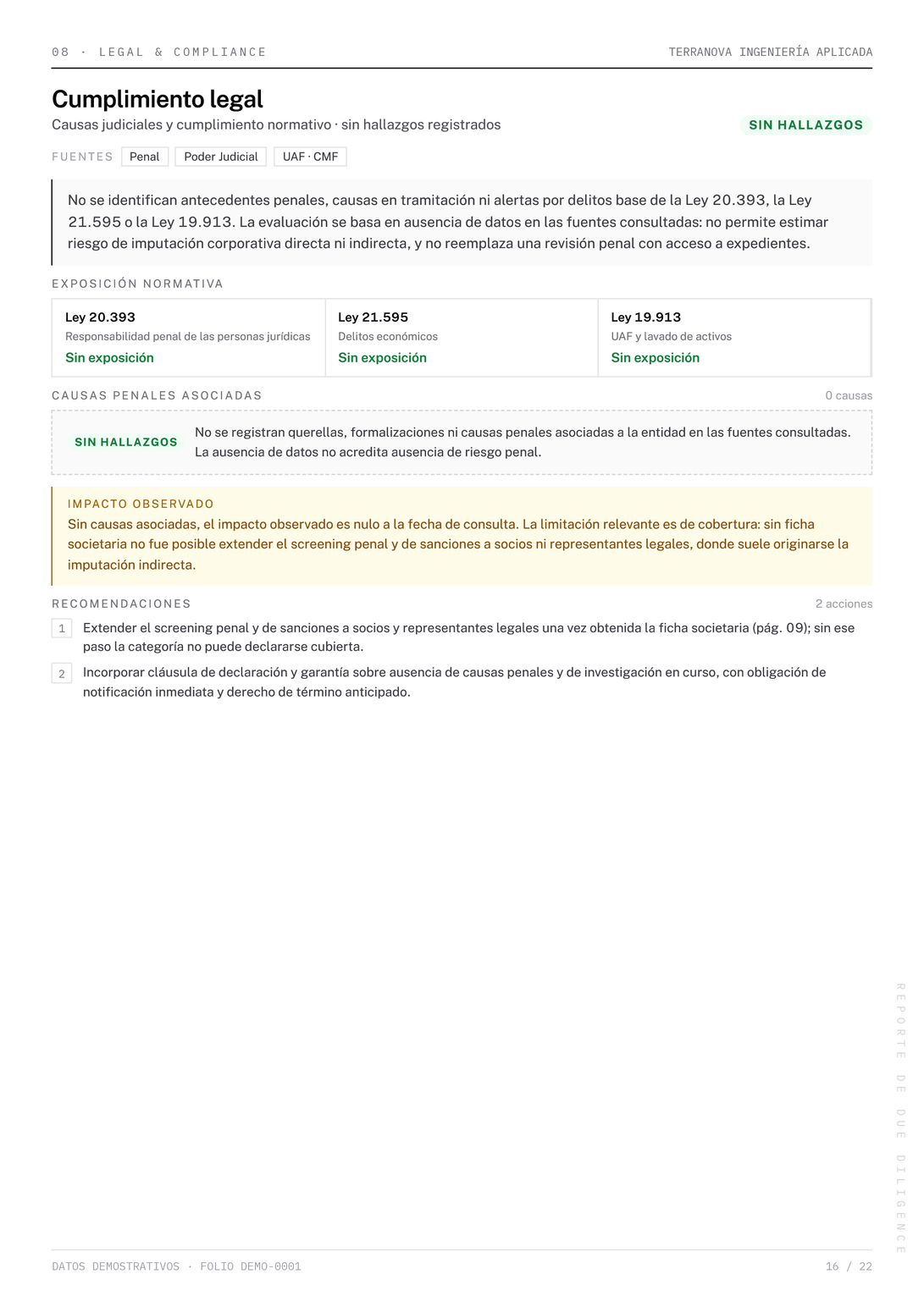 Página 16 del reporte Due Diligence de demostración