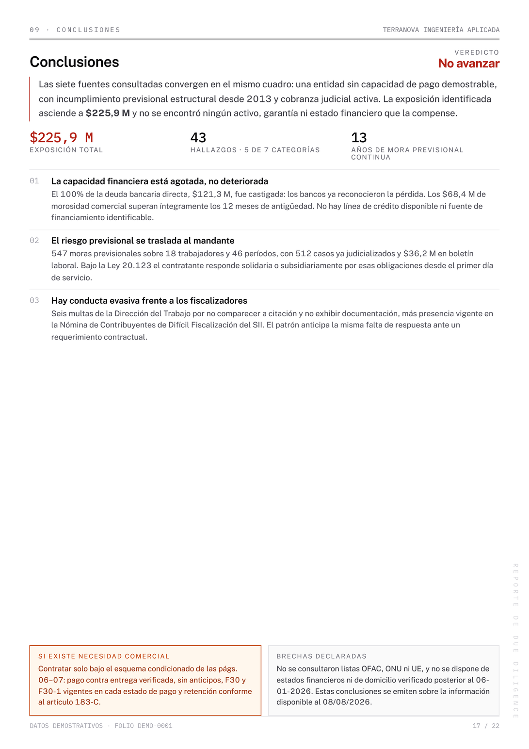 Página 17 del reporte Due Diligence de demostración