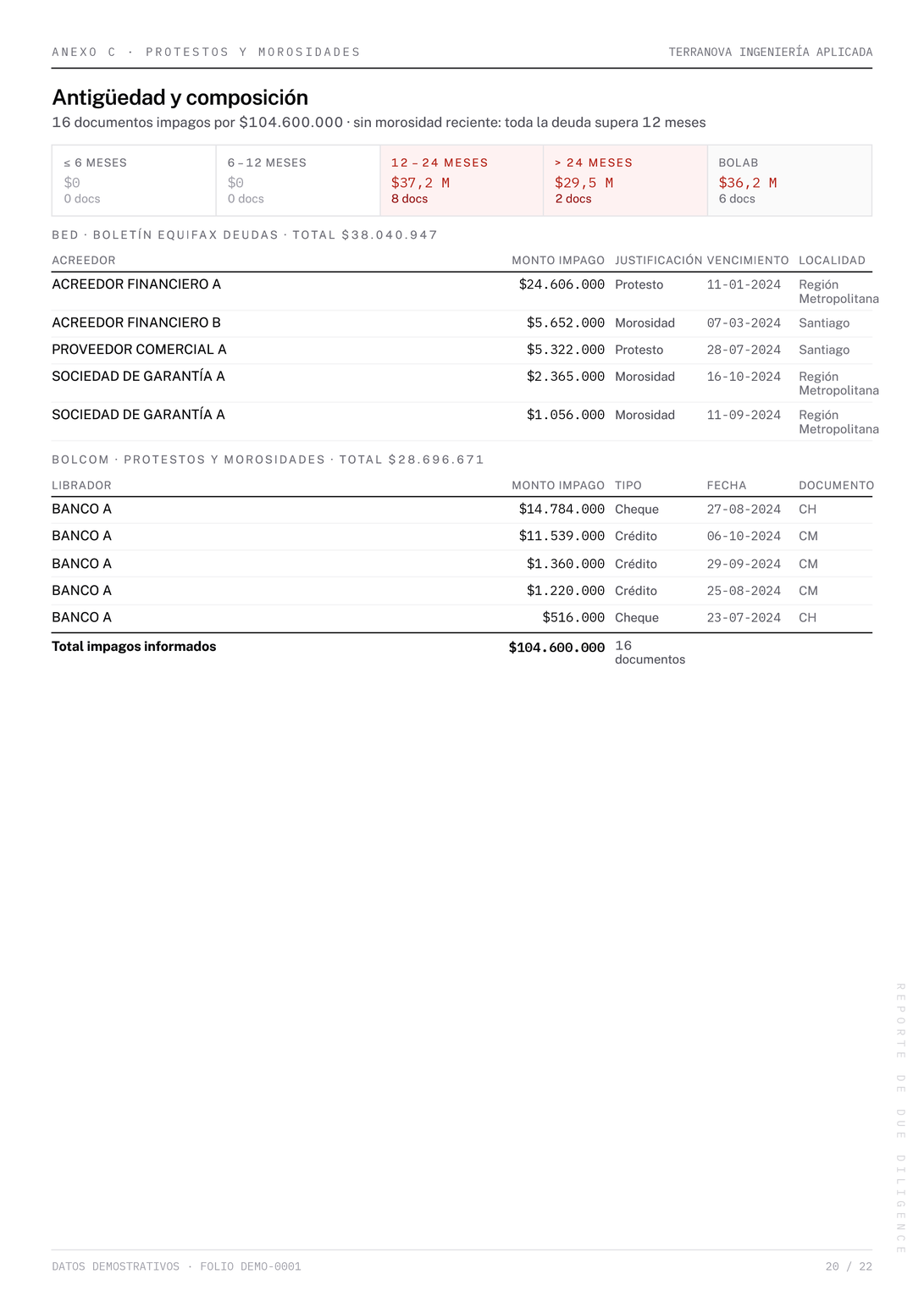 Página 20 del reporte Due Diligence de demostración