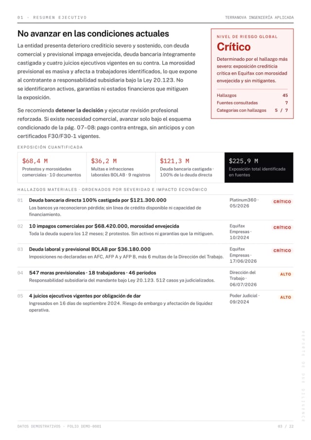 Página 3 del reporte Due Diligence de demostración