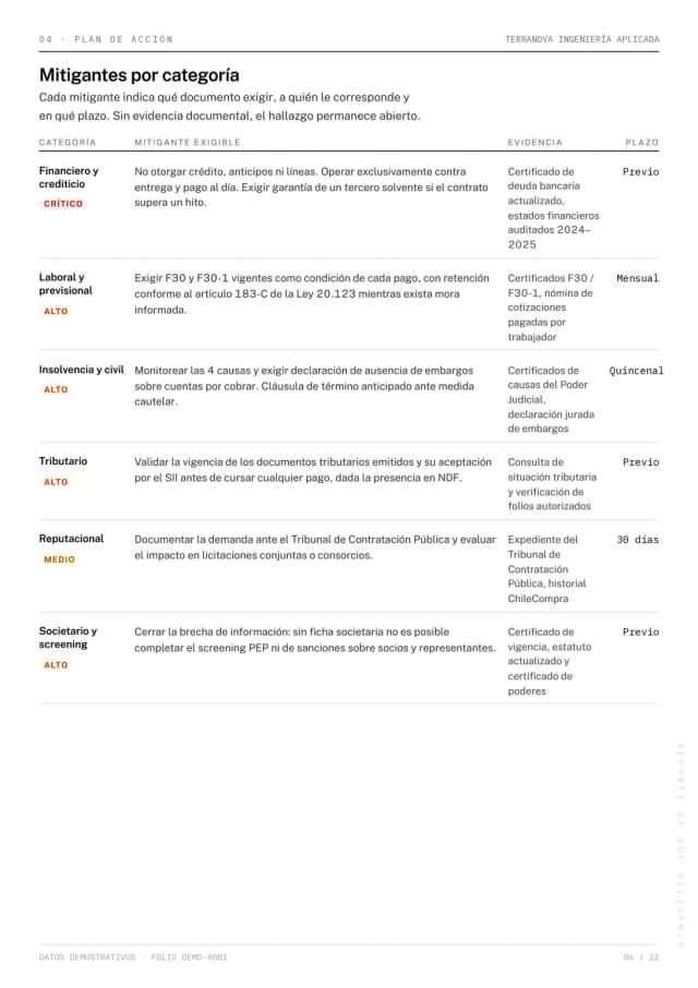 Página 6 del reporte Due Diligence de demostración