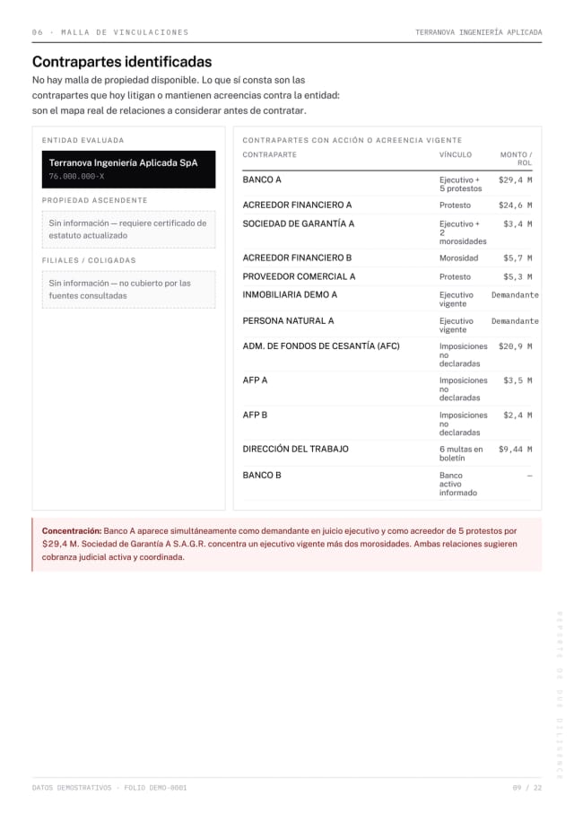 Página 9 del reporte Due Diligence de demostración