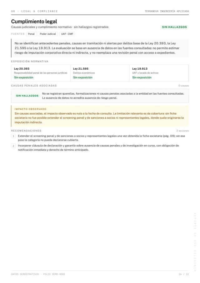 Página 16 del reporte Due Diligence de demostración